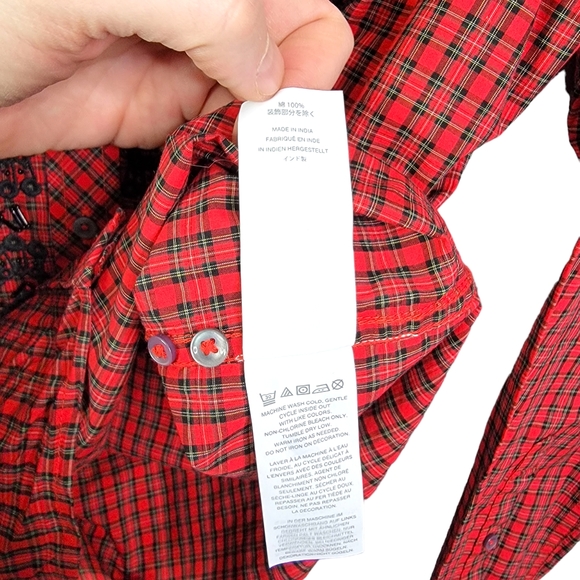 J. Crew Made in India Beaded Sequenced Checkerboard Button Up Shirt 2 - Picture 9 of 12